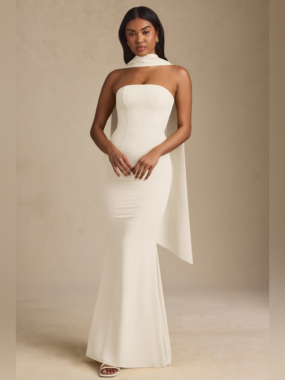 New Oh Polly Sz 8 mogene Scarf-Detail Strapless Gown in Ivory